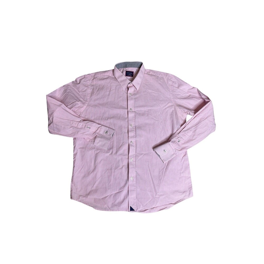UNTUCKIT Shirt Mens Large Pink & White Stripes Cotton Button Down Long Sleeve